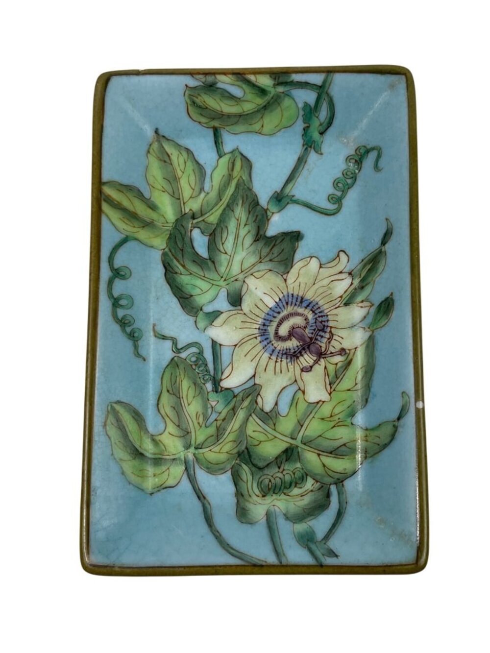 Hand-Painted HomArt Rectangular Ceramic Tray Passionflower Design Decorative